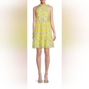 Eliza J Floral Print Trapeze Tiered Dress NWT Size 6 Yellow